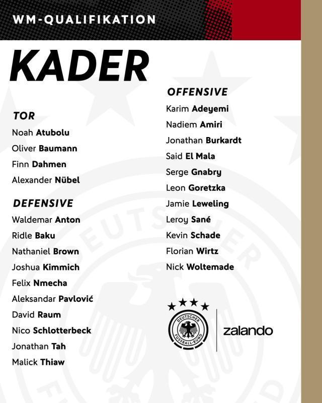 德国队名单：维尔茨、基米希领衔，萨内回归