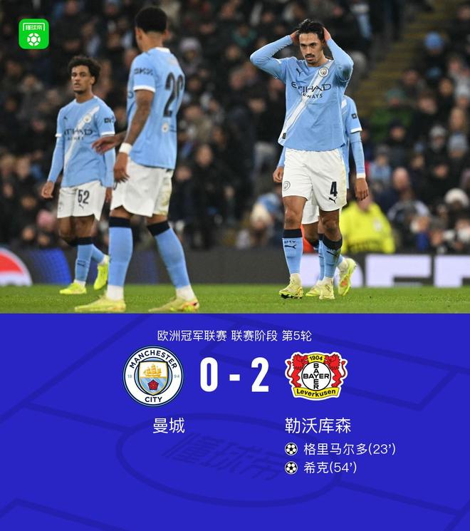 剑南春丨曼城0-2不敌勒沃库森，格里马尔多破门，希克建功